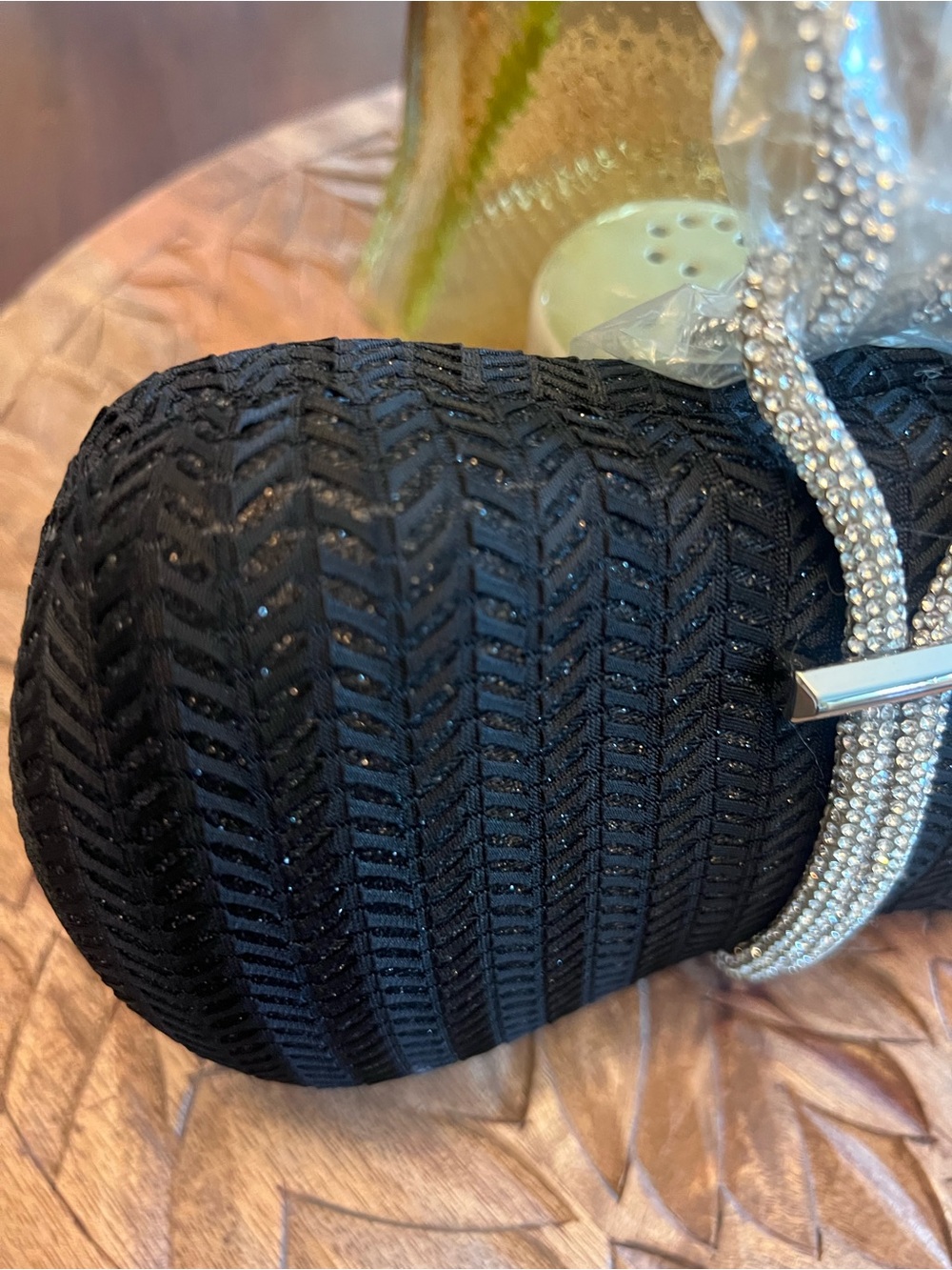 New Black Evening Clutch with Silver Crystal Strap - Picture 2 of 4